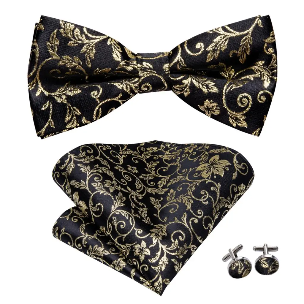 Hi-Tie Marke Seide Herren Fliege Einstecktuch Manschettenknöpfe Set Schwarz Rot Blau Gold Grün Weiß Vorgebunden Schmetterling Knoten Fliege Hochzeit Arbeit – Detail 20