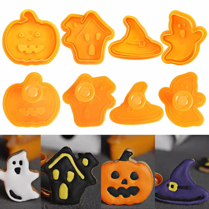 

Halloween Pumpkin Ghost Plastic Cookie Mold Cutter Stamp Plunger Fondant Sugarcraft Chocolate Baking Mould Cake Decorating Tools