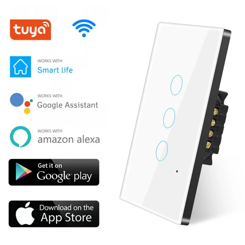 Tuya WiFi Touch Switch Wall Panel Smart Light Switch 100-250V US Automation Home Smart Life Control For Alexa Google 1/2/3/4Gang