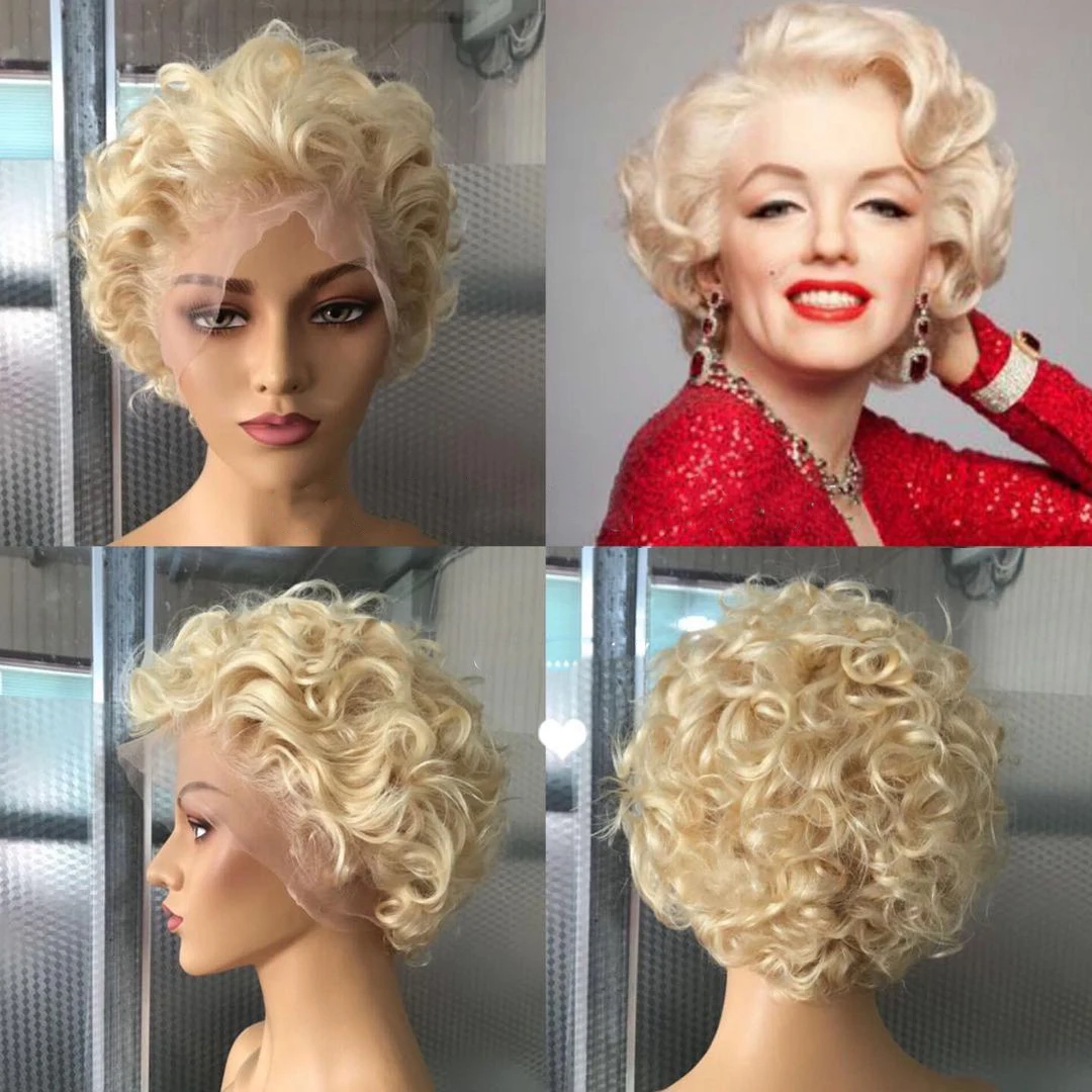 613 Blonde Human Hair Wigs Straight Bob Wig 13X1 Preplucked Transparent Lace Wig Pixie Cut Cheap Wigs For Women Human Hair