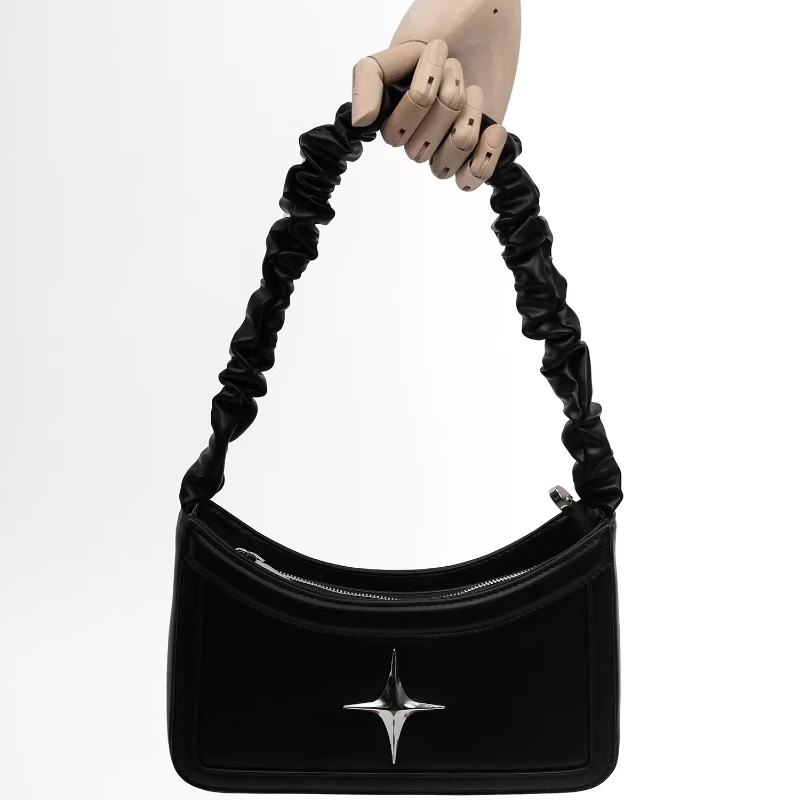 ★SETUP-EXE★TINY STAR TOTE BAG / BLACK★正規品/韓国送料込 Vintage Pleated Star Black Women's Handbags Fashion Simple