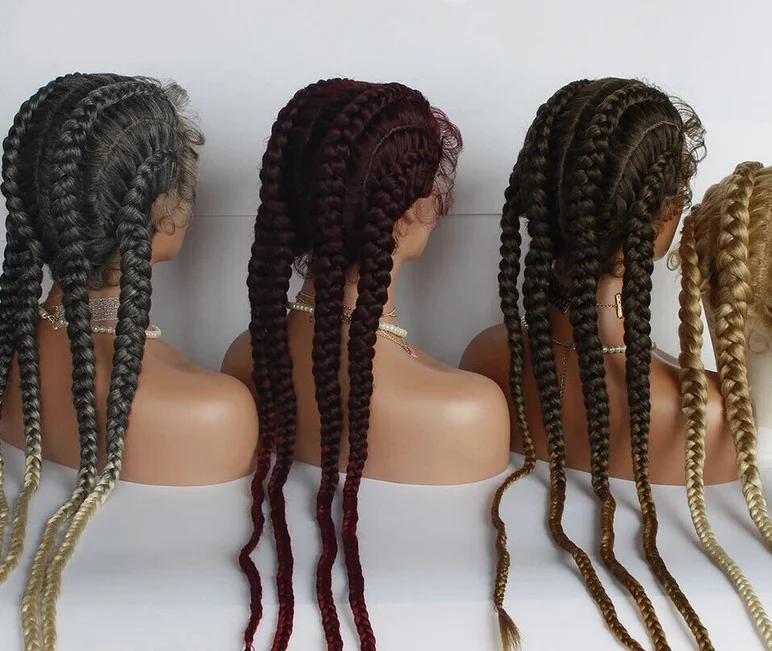 Women Long Box Braided Wigs 4 Braids Crochet Braids Lace Front Wig Glueless
