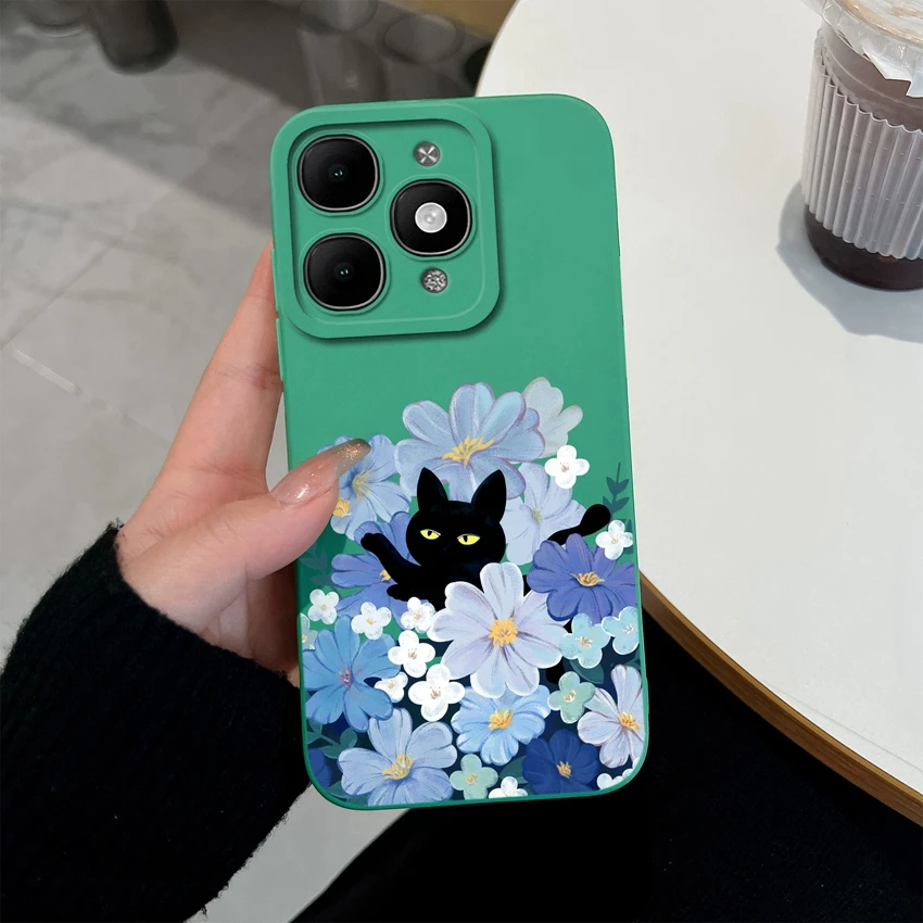 Pretty Floral Liquid Silicone Shockproof Phone Case with Screen Protector