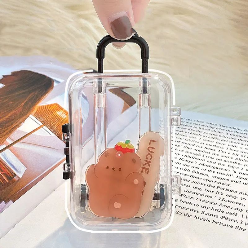 Transparent Storage Box Suitcase Shape Mini Case With Handle Decorative Plastic Jewelry Candy Miniature Trunk Organizer Boxes