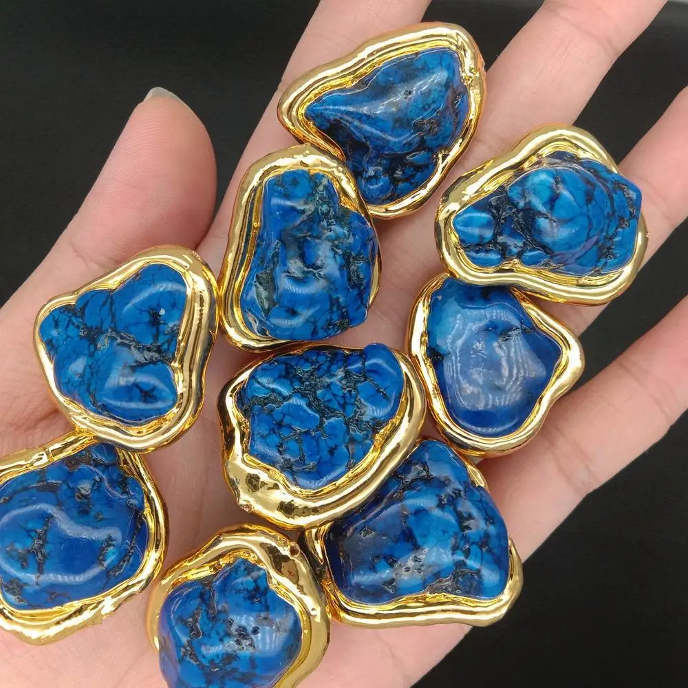 Wholesale 10 Pcs Blue Turquoise Gold Plated Loose Beads For Jewelry Making Accessories