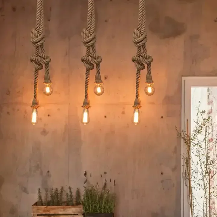 

Домашний декор, подвесные светильники, Античная люстра, винтажная Подвесная лампа из пеньковой веревки