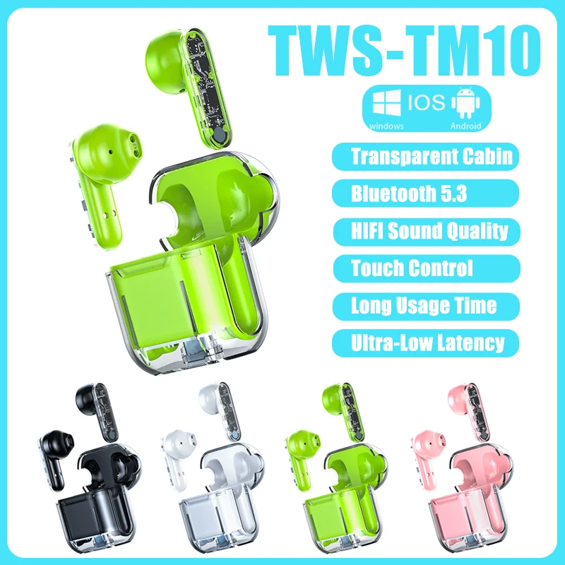 

TWS-наушники TM10 беспроводные прозрачные с микрофоном и поддержкой Bluetooth 5,3
