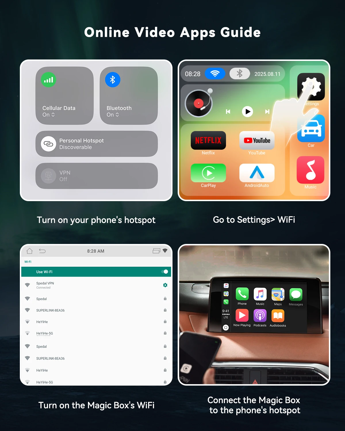 Wireless CarPlay Android Auto Adapter with Netflix YouTube