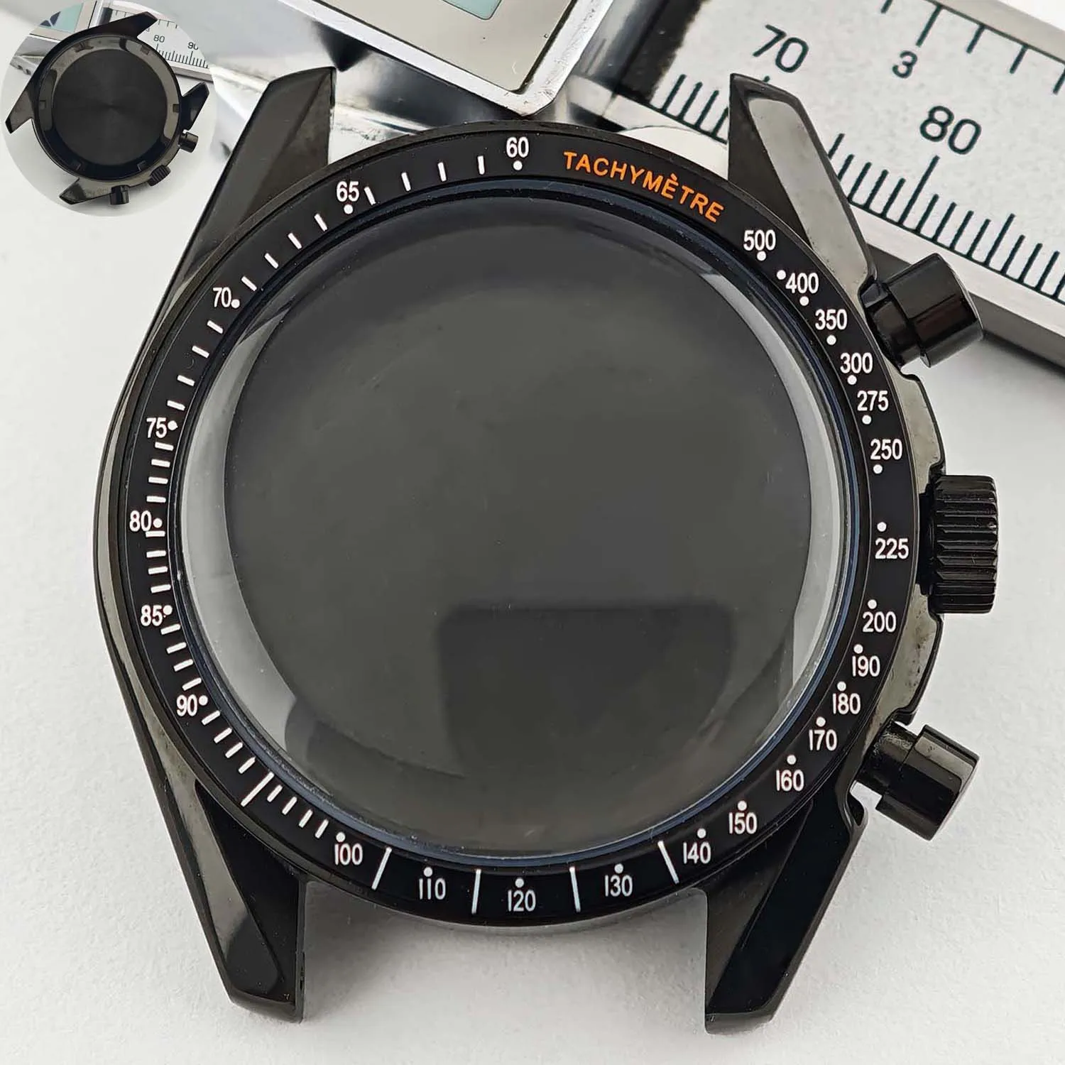 Men's 39.7mm Stainless Steel Watch Case with Moon Back Cover