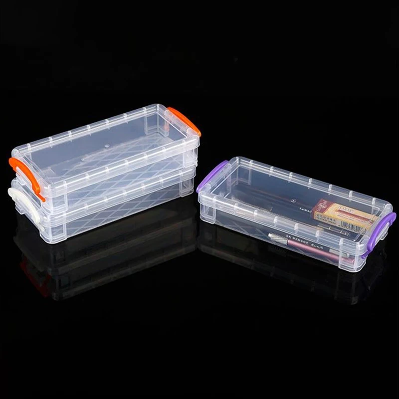 1PC Plastic Transparent Pencil Case Large Capacity Simple Double Buckle Box Sketch Art Box For School Stationery pencil cases,stationery box