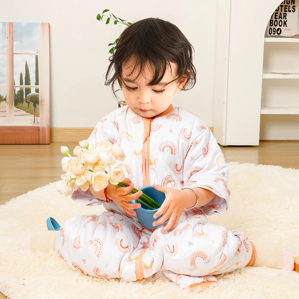 Elinfant Long Sleeve Split Legs Sleeping Bag, 3 Size For Boys and Girls Removable Sleeves Sleeping Sack For Winter