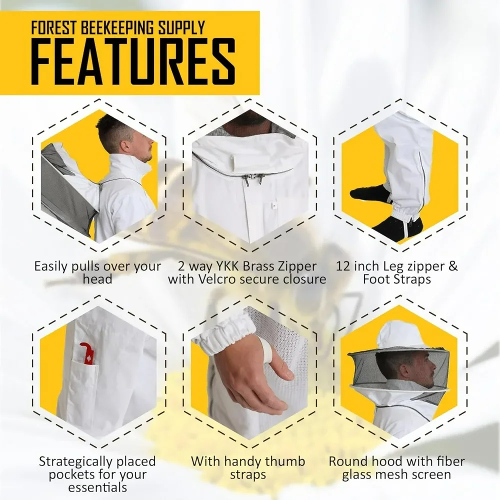 Professional Bee Suit Beekeeping Suit with Ventilated Round Hood Multi-Size Beekeeper Backyard & Commercial Bee Keepers