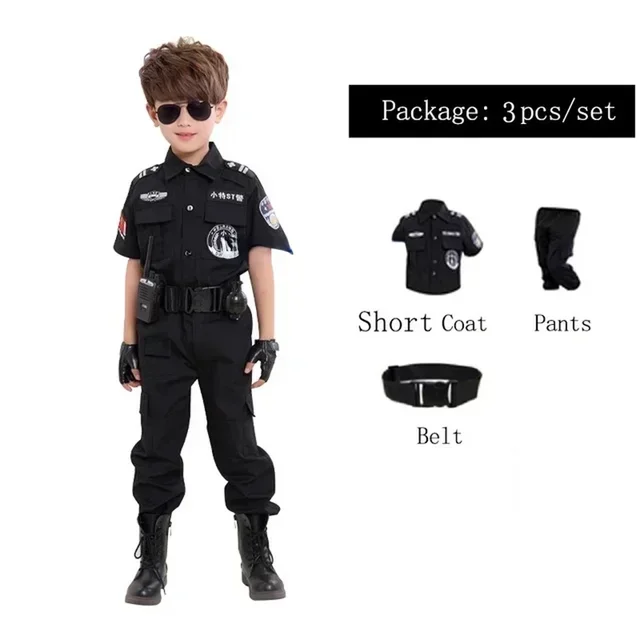2025 Halloween  Kinderen Politieagent Cosplay Kostuums Kids Kerstfeest Carnaval Politie Uniform Halloween Jongens Leger  Kleding