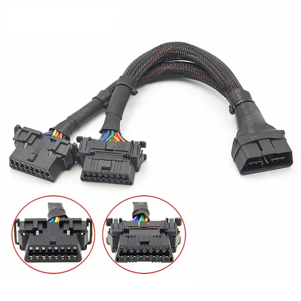 PVC OBD2 1 IN 2 Extension Cable Male to Dual Female 16pin Adapter for Auto Diagnostic Tool ELM327 VAG HUD Splitter Converter