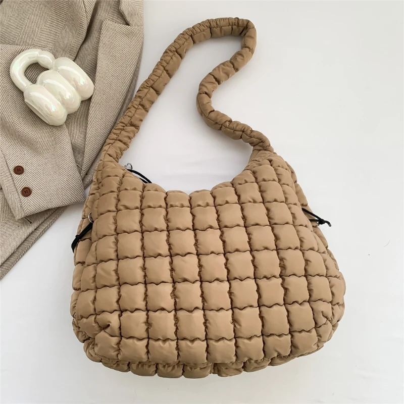 Women's Handbag Practical Pleated Shoulder Bag Nylon Crossbody Purse Suitable for Different Occasion E74B