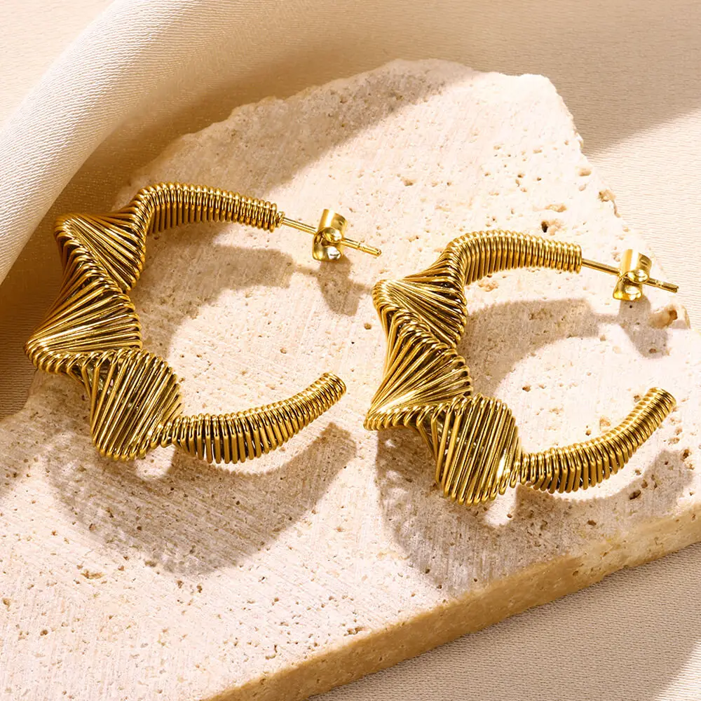 Vintage Irregularity Spring Coil Earrings Gold Color Stainless Steel Earrings Fashion Wedding Party Jewelry Gifts Free  Shipping