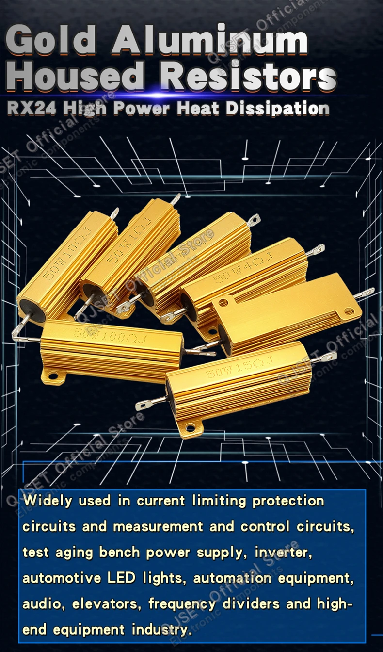 1 Stück RX24-50W Aluminiumgehäuse Gold Hochleistungs-Kühlkörperwiderstände 0,01R 2R 3R 4R 5R 6R 8R 15R 20 30 50 100 200 Ohm 2K 10K 10 Ohm – Detail 1