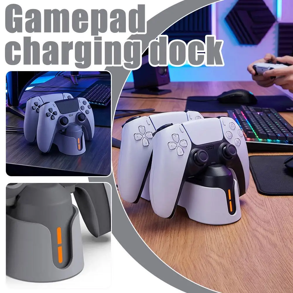 PS5 듀얼 컨트롤러 충전 도크, PS5 및 Edge 컨트롤러용 LED 표시등 접촉식 충전기, 고속 충전 스테이션