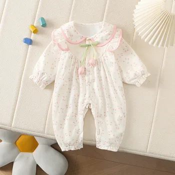 Light Baby Tulip Romper Spring Autumn Long Sleeve Jumpsuit Floral Ruffle Collar Clothes For Baby Girls