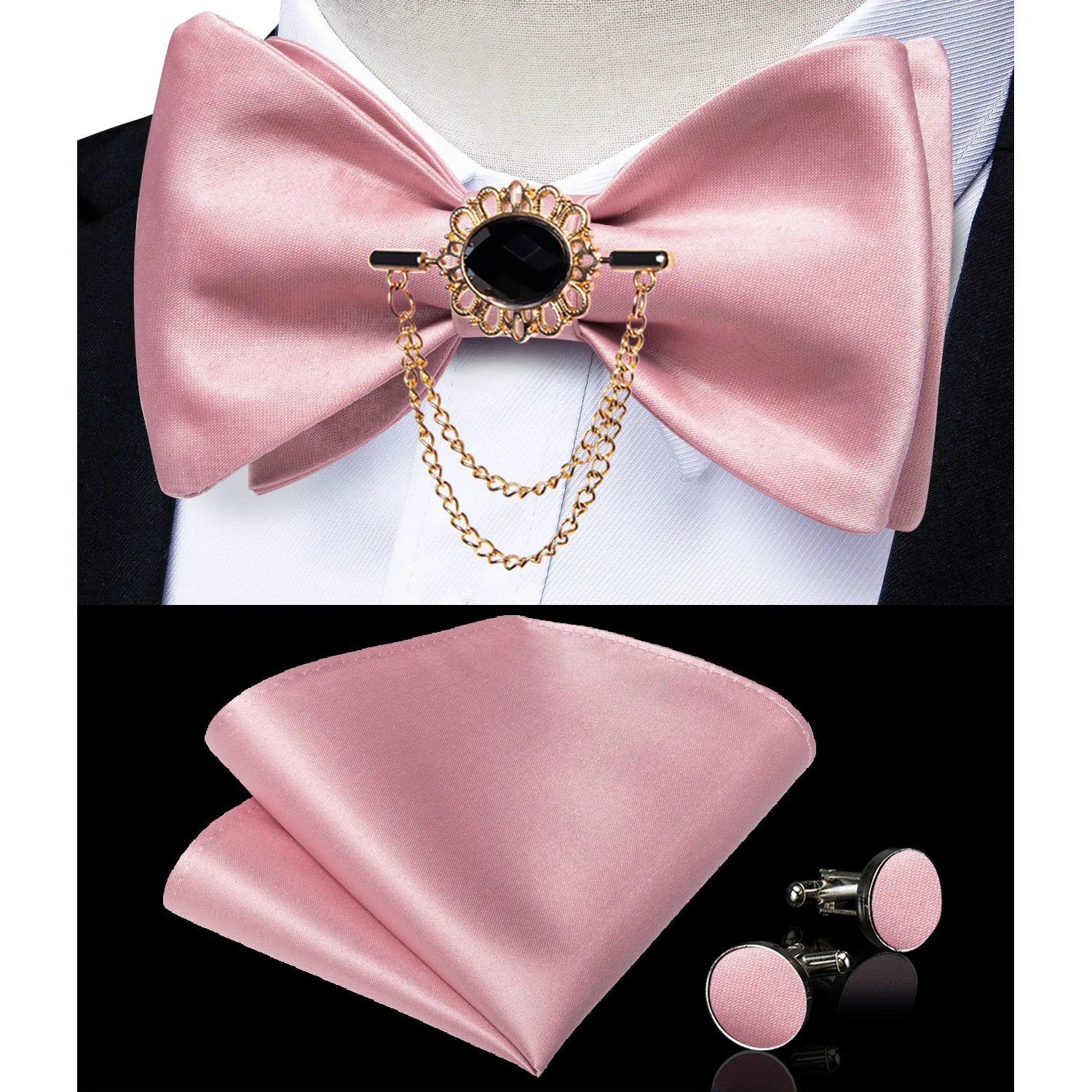 Exqusite Men's Self-tie Bowties Wedding Neck Ties For Man Accessories Cufflinks Hanky Brooch Set Red Black Yellow Blue Bowtie