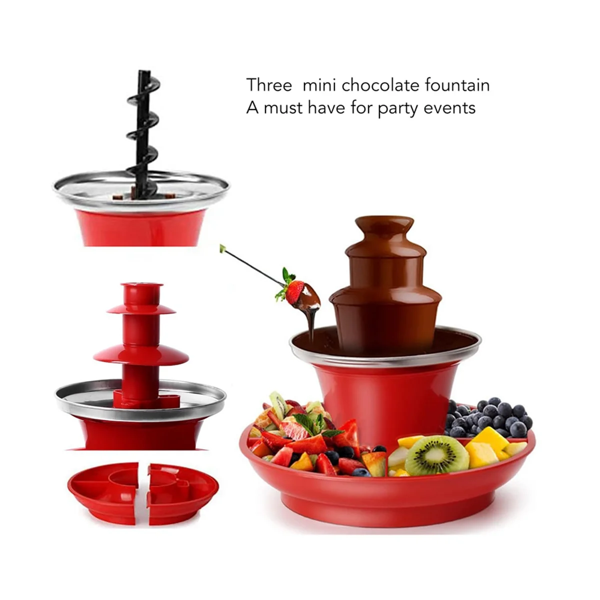 Three Layer Chocolate Fountain Machine Detachable Mini Nostalgia Melting Chocolate Fondue Melt Fondue EU PLUG