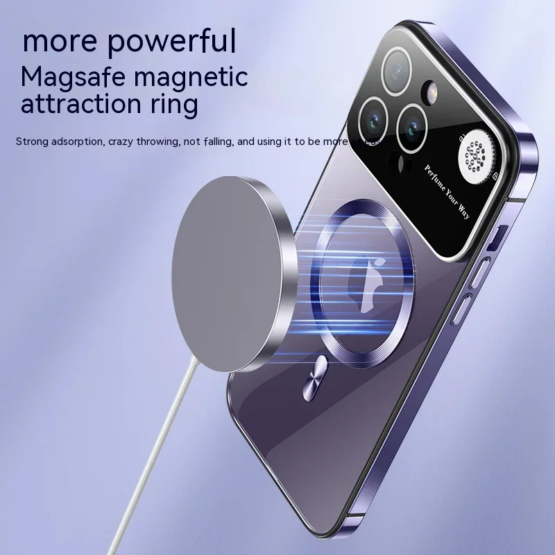 2024 Metallic stainless steel frame magnetic full lens primary color back case for iPhone 14 13 Pro Max case