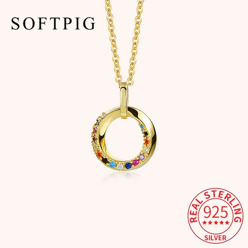 SOFTPIG INS-gargantilla de Plata de Ley 925 auténtica para mujer, collar redondo de circonita, joyería fina clásica, accesorios geométricos