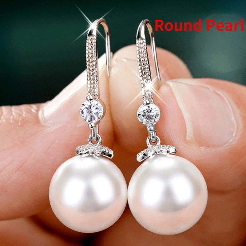 Pearl Earrings Pandora CZ Pearl Drop Earrings - Sterling Silver 925, Dangle Earrings For Wedding, Party, Gift CWWZircons Bridal Jewelry-1030466