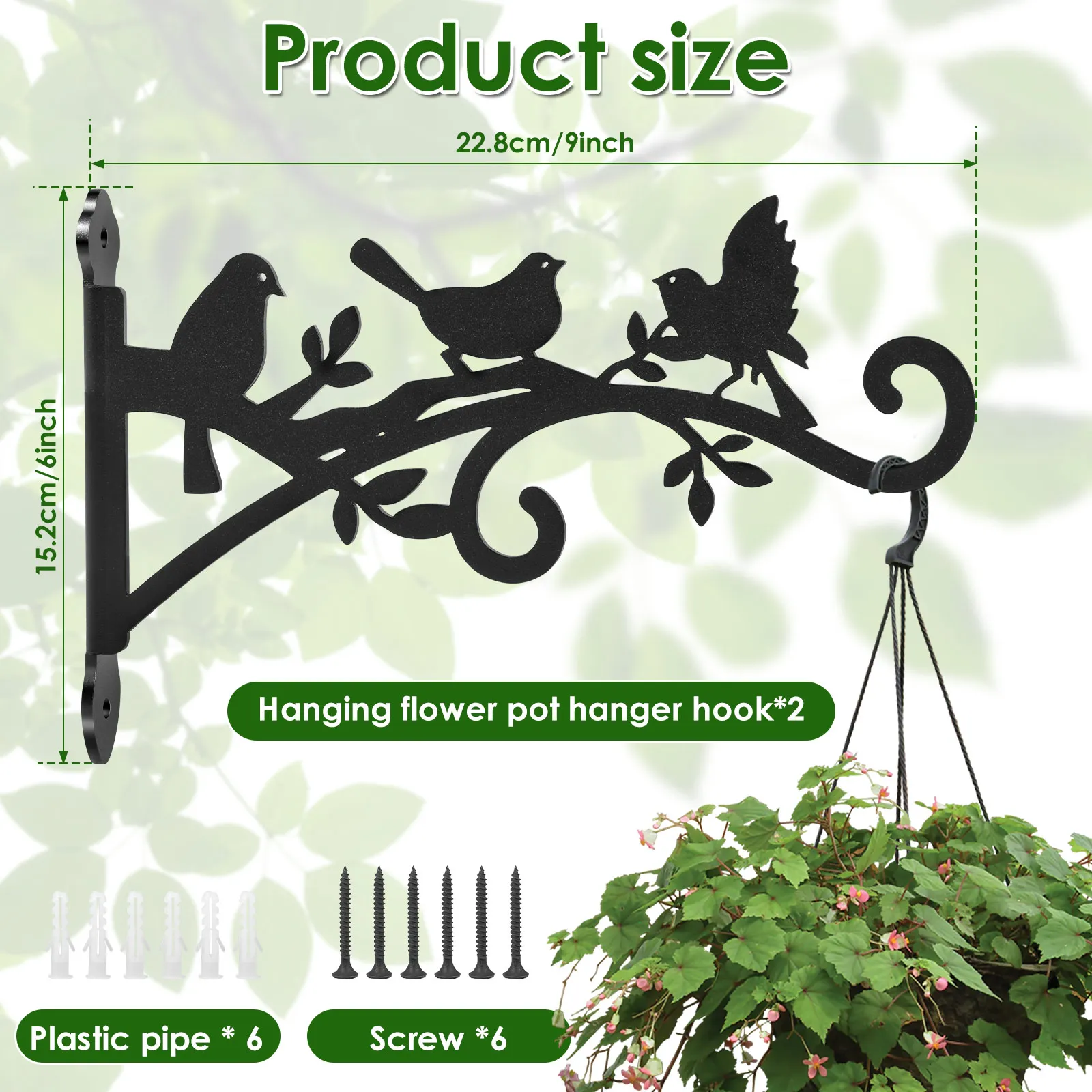 2Pcs Metal Plant Hanger Bracket 9/10/12 Inch Iron Hanging Hook Indoor Outdoor Flower Basket Wall Hanger For Flower Pot Lantern