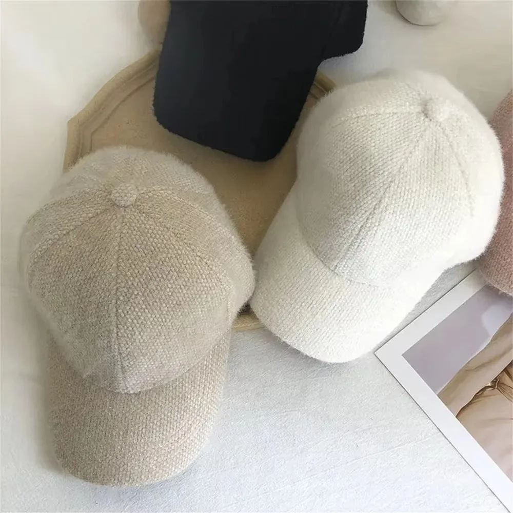 Fashion Solid Color Baseball Cap Rabbit Hair Adjustable Women Visor Hat Thickened Warm Cap Autumn Winter