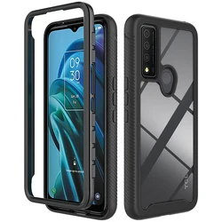 Hybrid Rugged Shockproof Case with Transparent Back - Soft TPU & Hard PC for TCL 20L (Black)