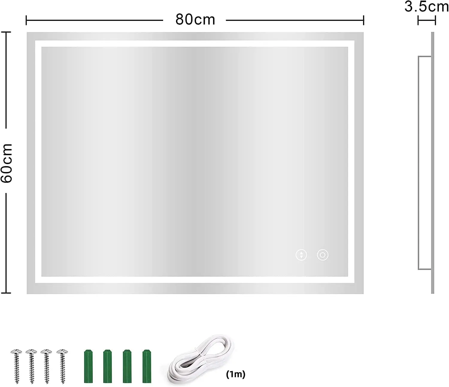 Miroir avec lumière LED, phare antibrouillard vertical ou horizontal,  60x80cm - AliExpress