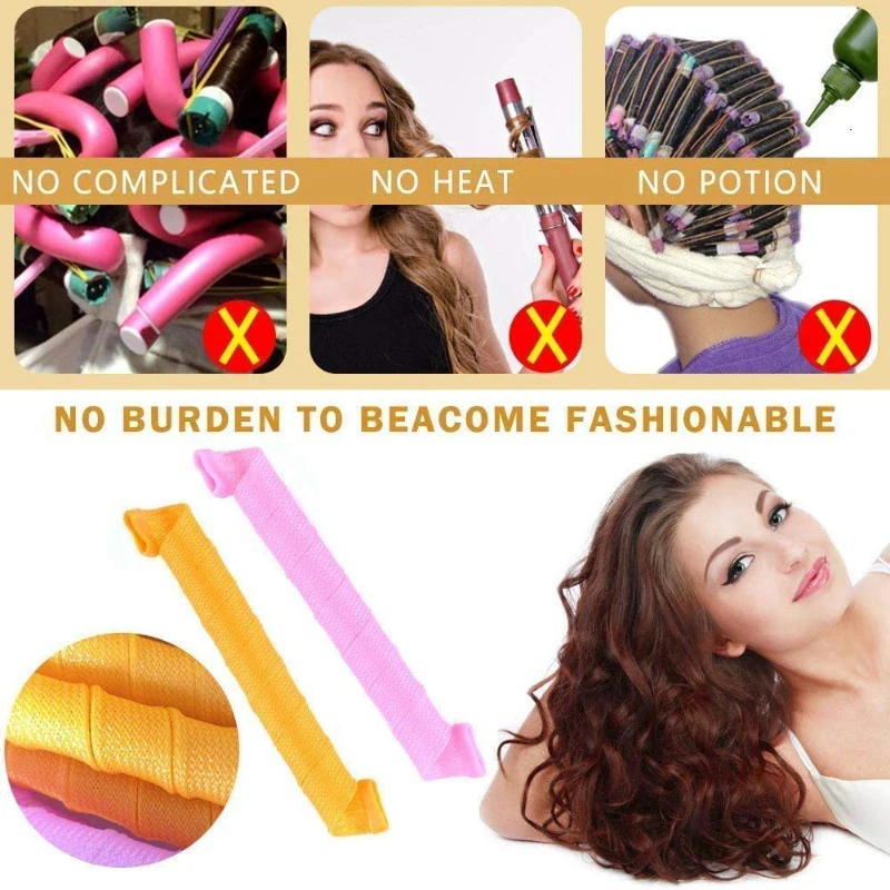 Hair Styling Tool Hair Curling Tools Heatless Hair Curler No Heat Silk Ribbon Hair Rollers Curls Headband Sleeping Soft Lazy Curlers Foam Rod Curling Tools