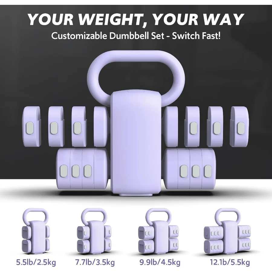 Adjustable Dumbbell Set of 2, 4 in 1 Free Weights Dumbbells Set for Women with Fast Adjustment, Each 2lb 3lb 4lb 5lb Hand Weight