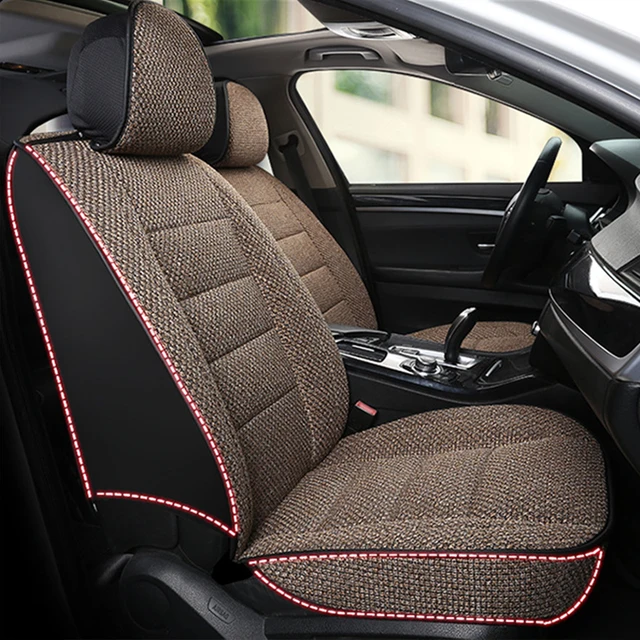 Juste de Siège de Voiture Universelle en Lin, Protection en Tissu Respirant, Coussin Avant Simple, Entièrement Entouré, pour SUV, Camion, Van 4