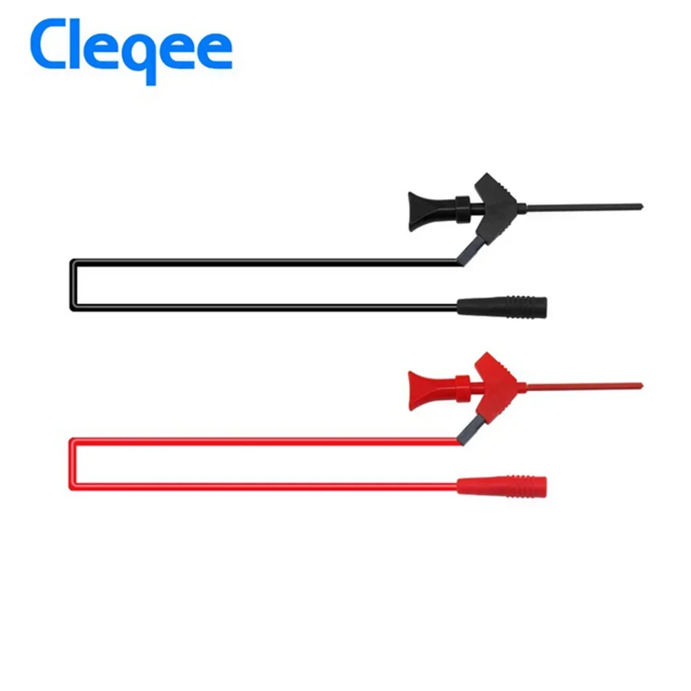 Cleqee P1511B 2PCS SMD IC Test Hook Clip Test Probe Internal Spring Silicone Cable 26AWG With 2mm Socket For Multimeter 20V/5A