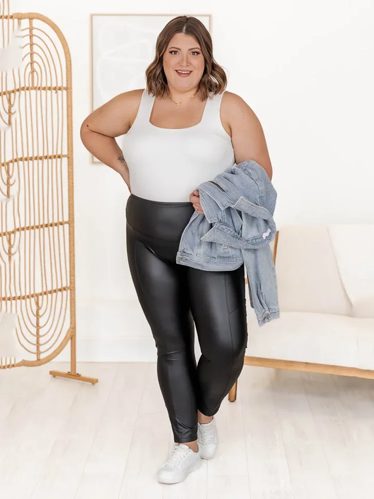 Винтажные женские брюки-карандаш из искусственной кожи