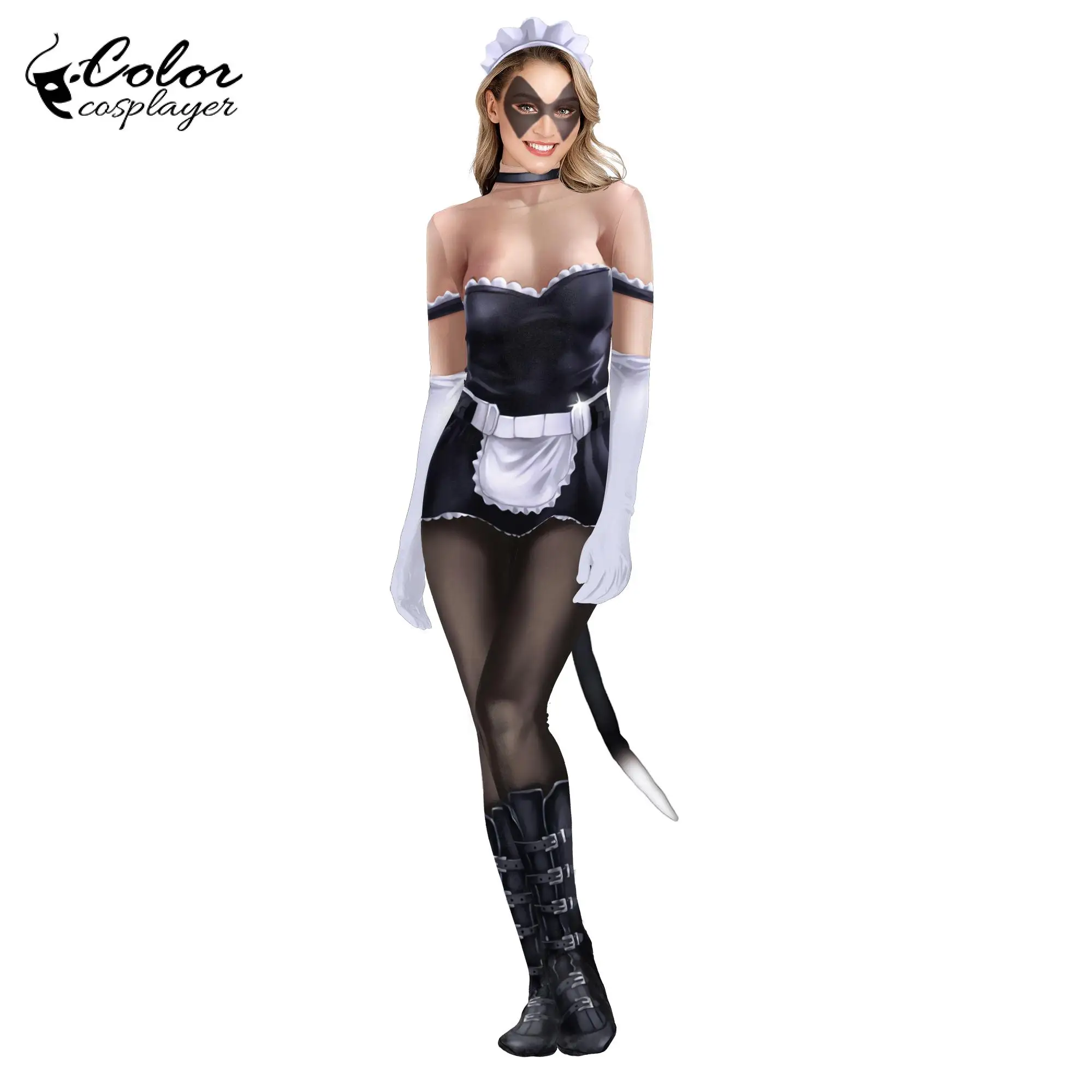 Color Cosplayer New Halloween Costume Sexy Maid Cosplay Costume Printed Carnival Party Zentai Suit Female Full Bondage Bodysuit
