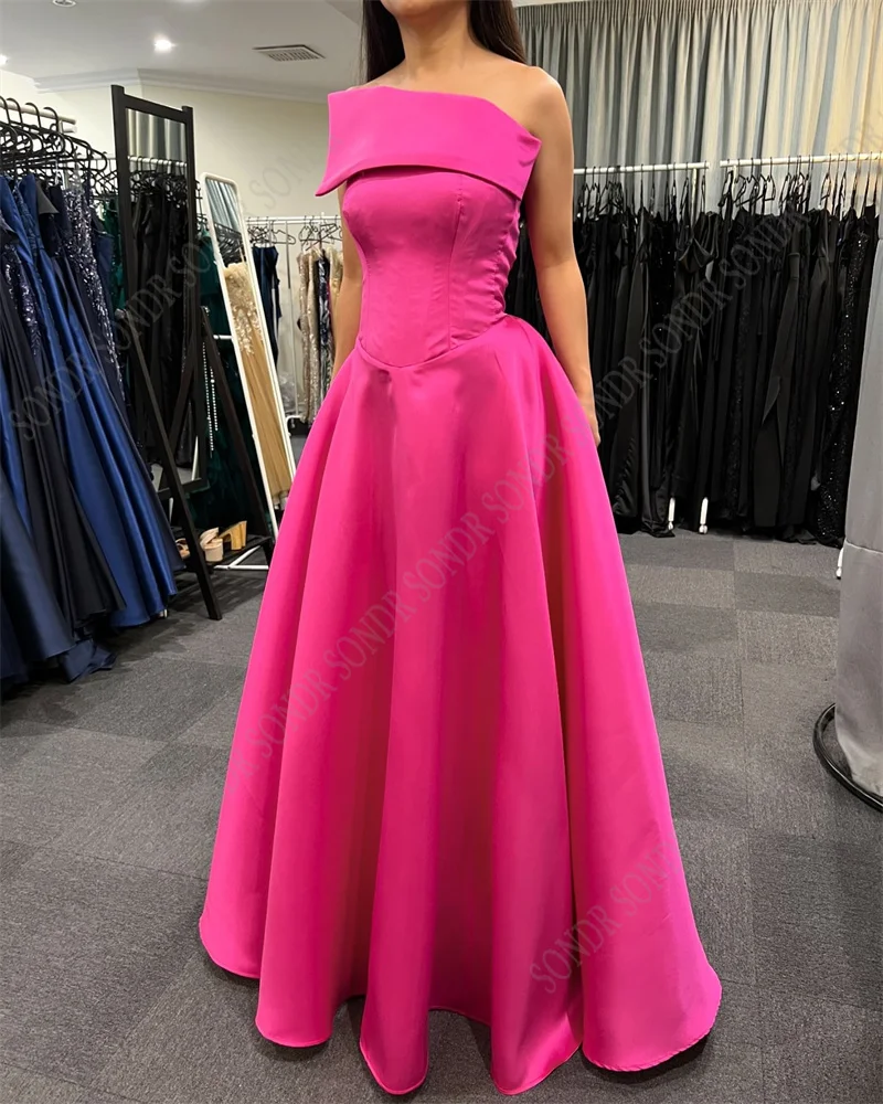 SONDR 2 TOP Hot Pink Long Strapless Evening Dresses A Line Sleeveless Prom Gowns Robe De Marieer Formal Prom Party Dress 2024