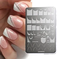 French Nail Art Stamping Plate 14.5X9.5cm Geometry Wave Line Drawing Templates Flower Lace Stamp Nail Charm Mold Stencil Tools @ 1