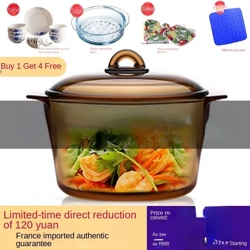 Heat-Conducting Glass Amber Pot, Non-stick Heat-Resistant Stew Pot, Open Flame Gas Cooking Easy Clean Kitchenware.