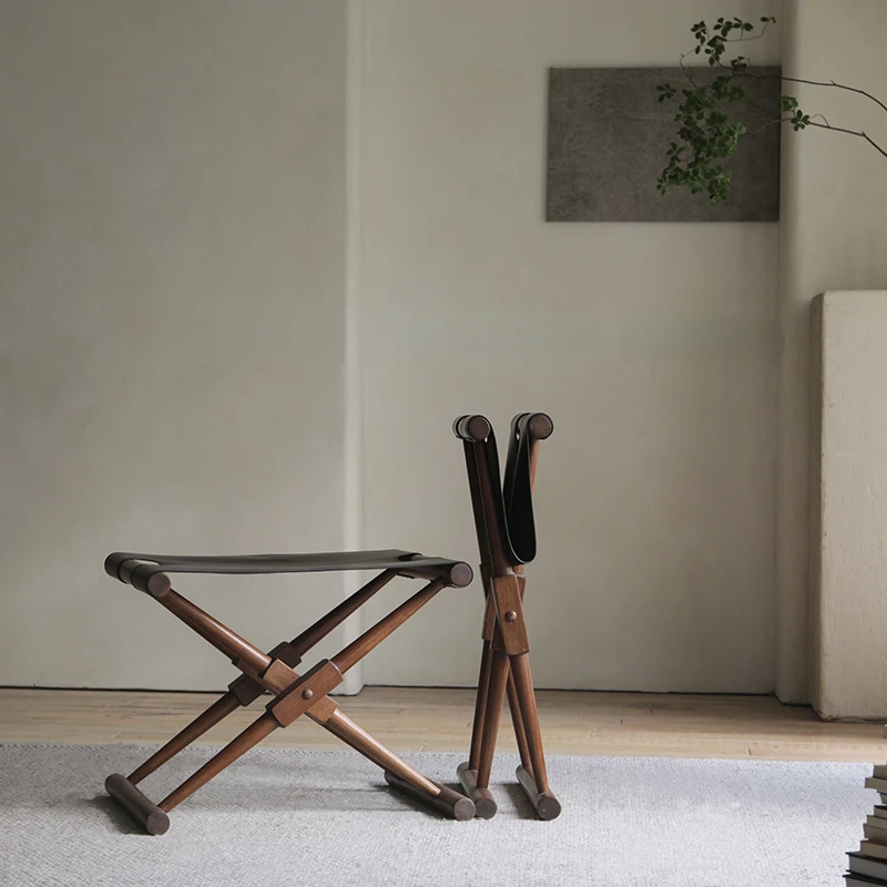 

Plus-Sized Leather Stool, Solid Wood Folding Bench, Portable Household Leather Shoe Changing Stool