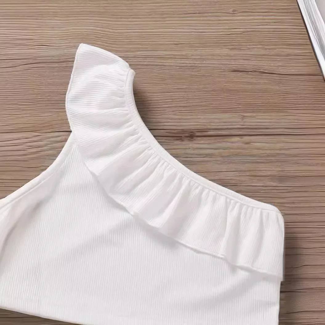 Trendy European Style Women's Baby Summer Ruffle Edge Vest Single Shoulder Thin Section Children's Clothing China Mainland Origi