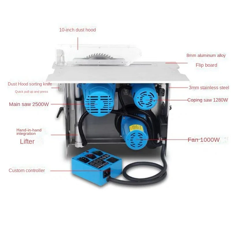 Precision high-power multi-function woodworking table saw integrated dust-free saw board cutting electric circular saw 220v
