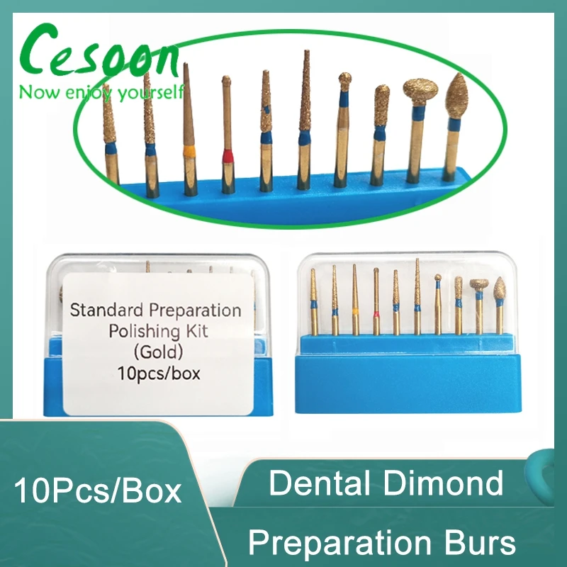 

10Pcs/Box Dental Diamond Preparation Burs For High Speed Handpiece Polishing Teeth Lab Material Whitening Tools Kit Dentistry