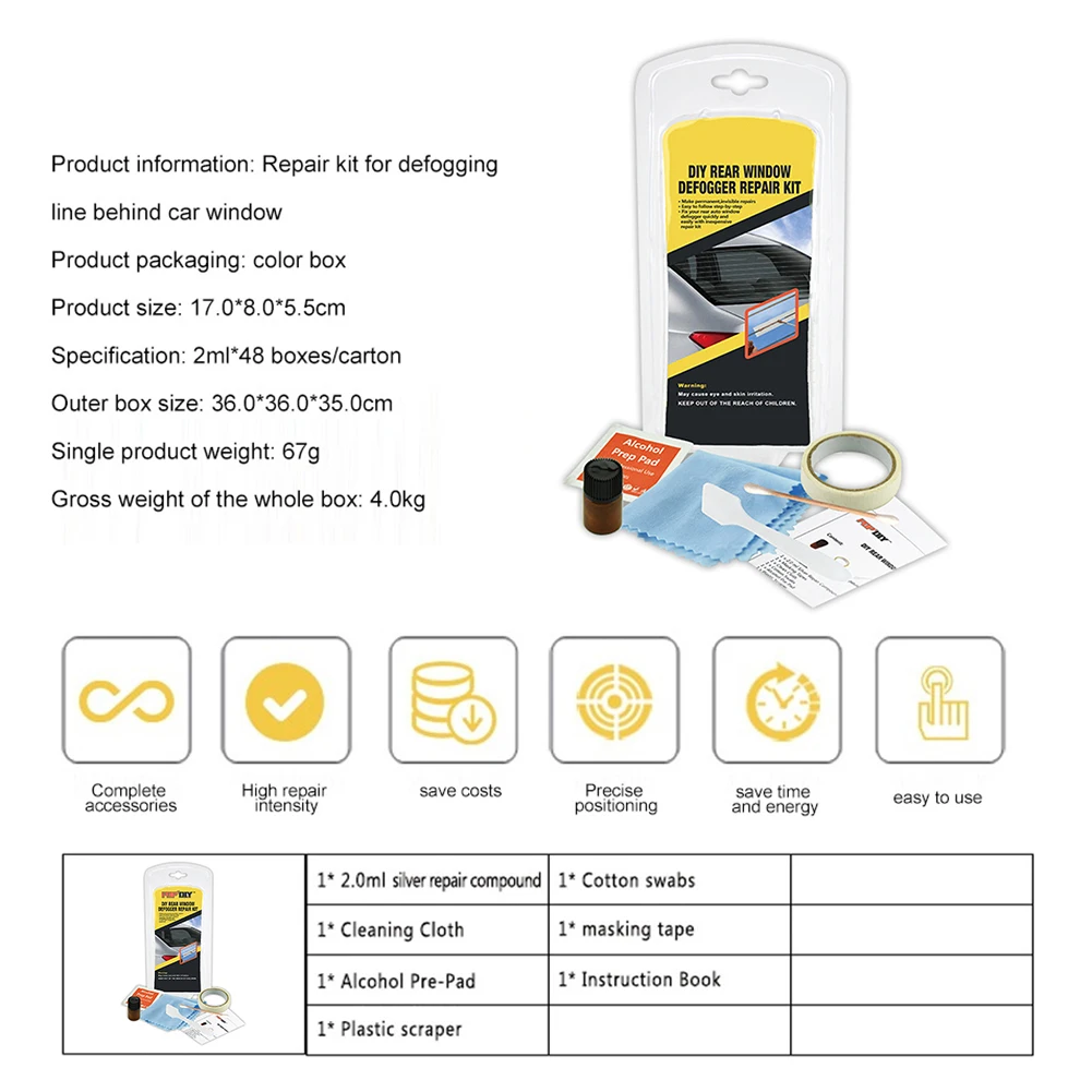 Kit de réparation de désembueur de lunette arrière, réparation de bricolage  La ligne de brouillard de vitre arrière automatique Fix Lignes de grille de  désembuage cassées