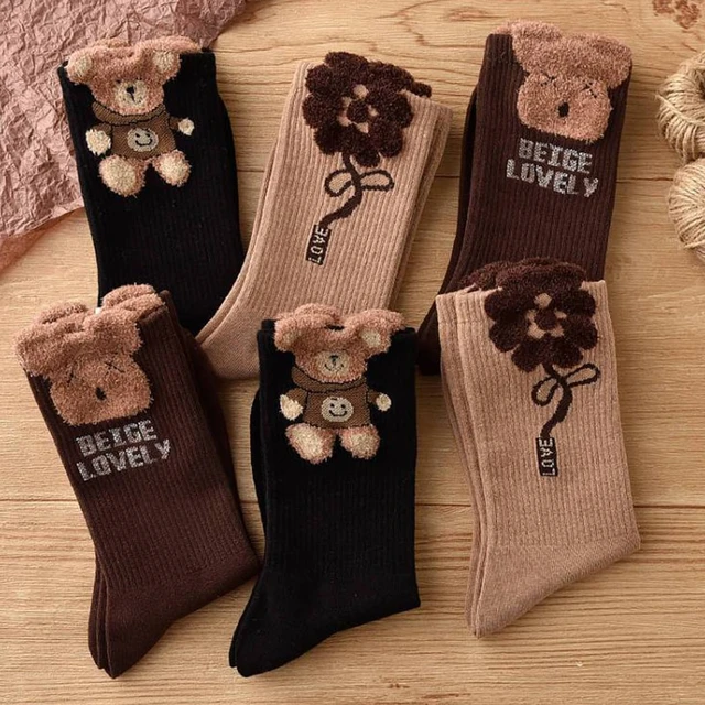 Comprar 5 pares de calcetines de oso para mujer, calcetines huecos para  mujer, calcetines coreanos de primavera y verano para niñas, bonitos calcetines  blancos Ins Tide japoneses para niñas