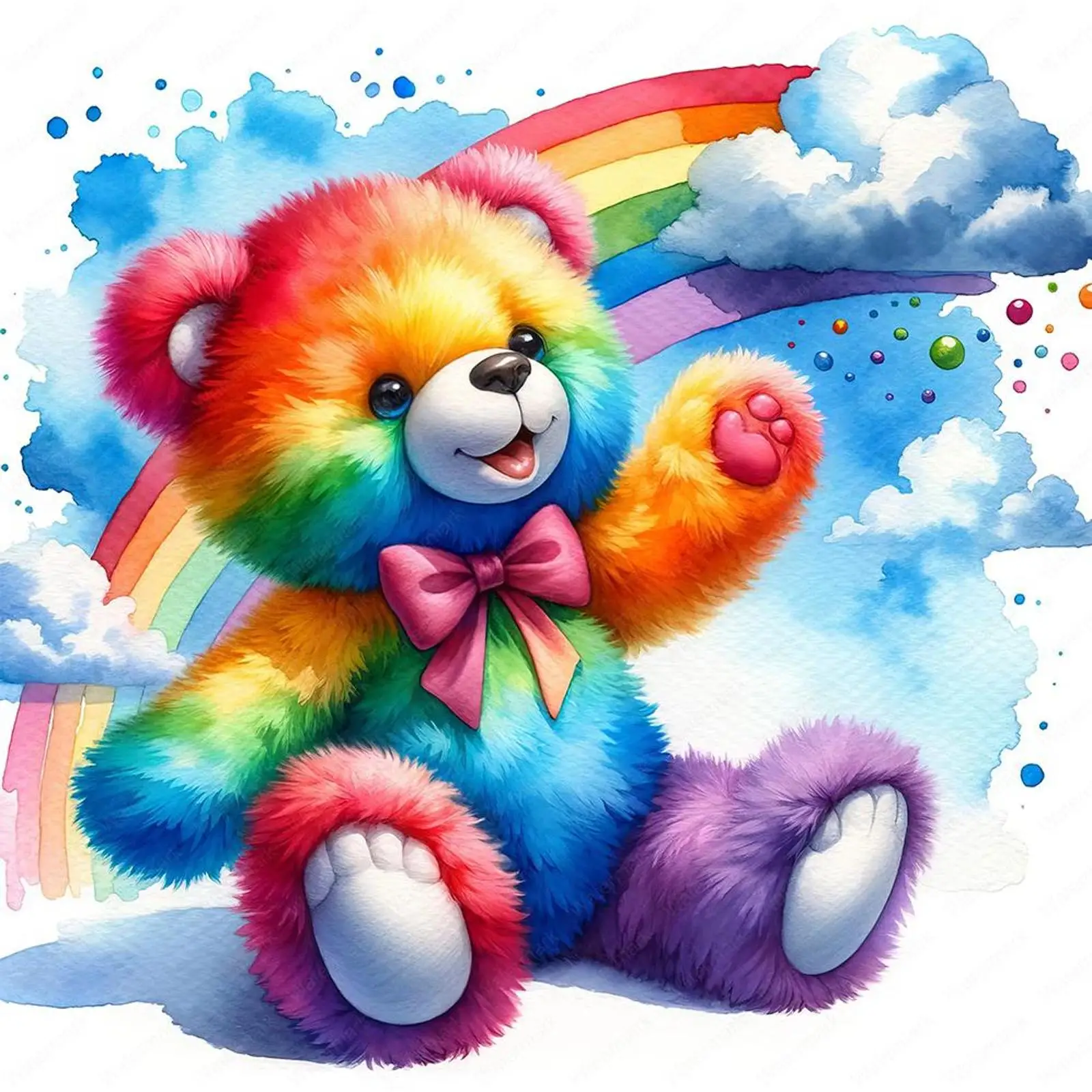 Rainbow Bear Diamond-Art Kit, Unframed —30×30cm Canvas