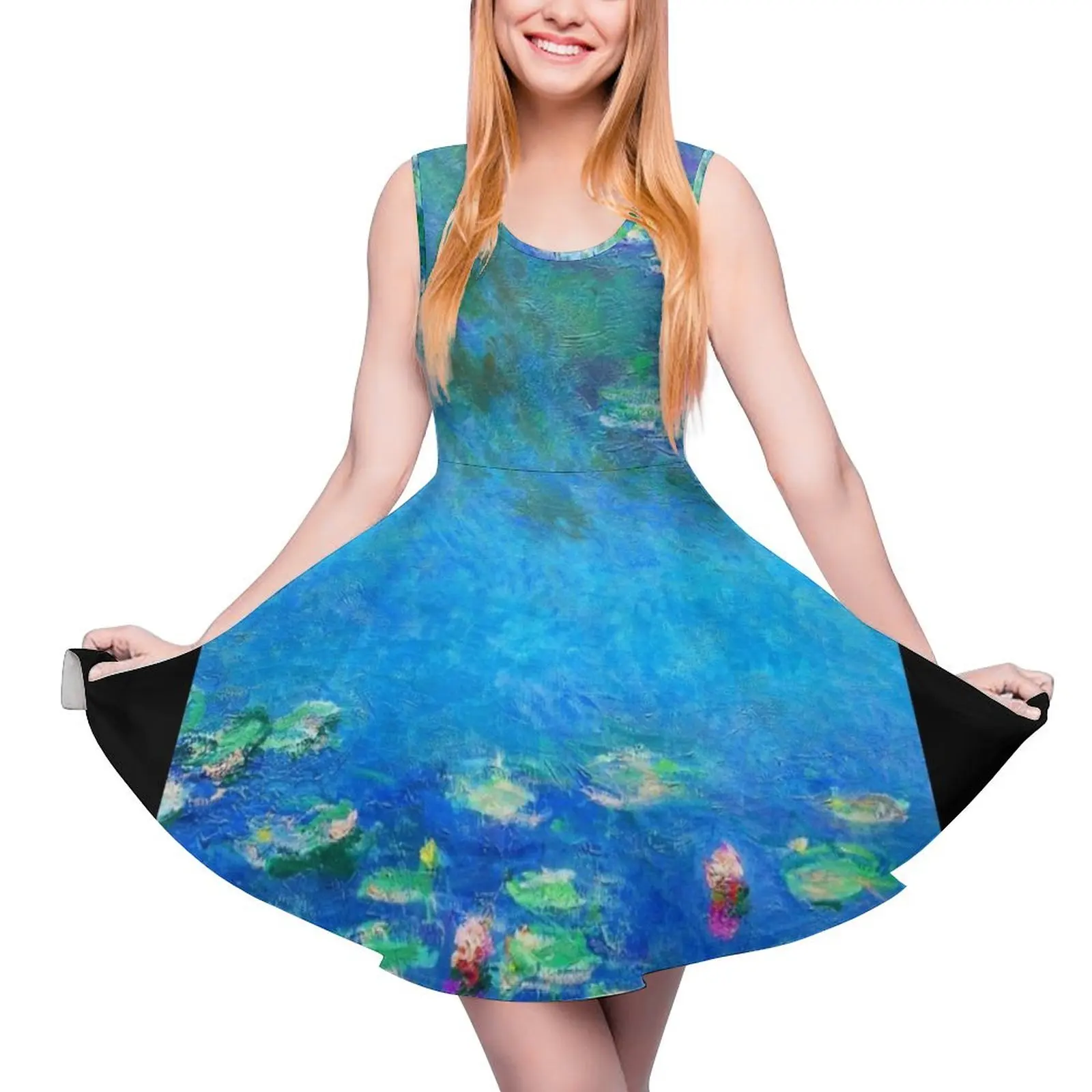

Claude Monet Water Lilies Color-Enhanced Round Neck Dress dress for women 2024 loose summer dress