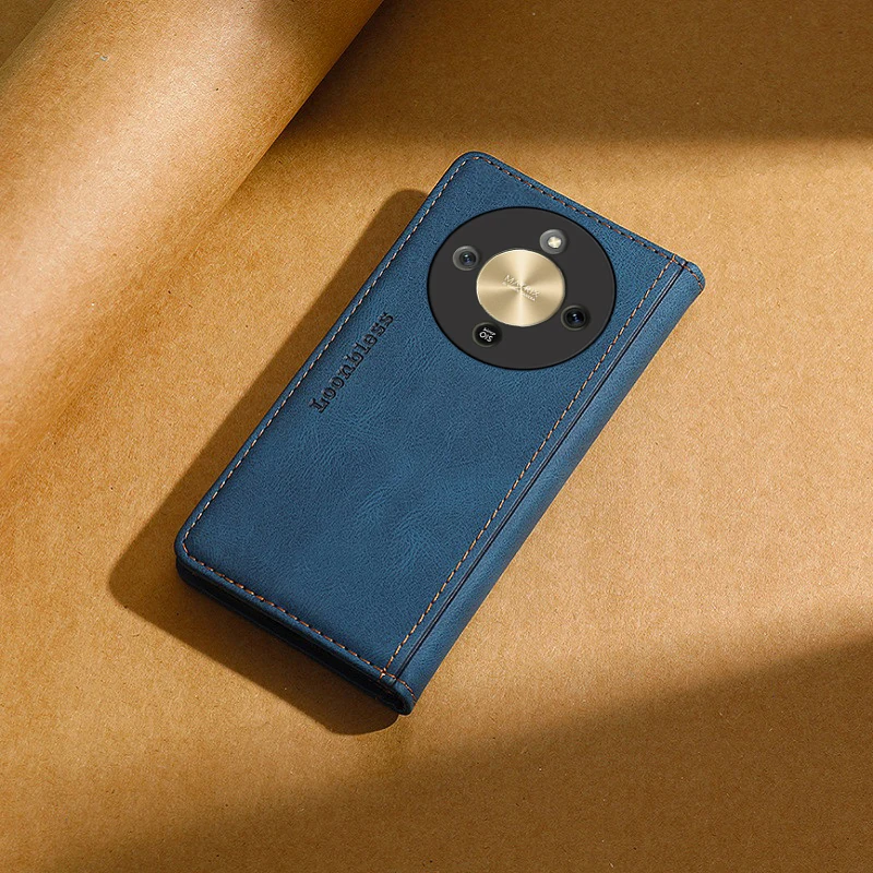 Cover Flip In PU E TPU Per Honor 9X, Stile Book, Con Chiusura Magnetica, Blu, Elegante E Sottile